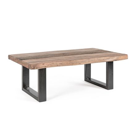Homemotion Steel Coffee Table and Acacia Wood Top - Zalma Viadurini