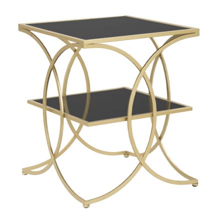 Gold Finish Iron Coffee Table with Black Glass Tops - Serpico Viadurini