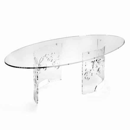 Coffee Table in Smoked or Transparent Plexiglass with Decorated Base - Crassus Viadurini
