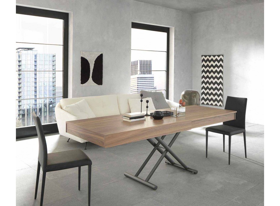 Modern Transformable Coffee Table in Wood and Metal Made in Italy - Fabio Viadurini