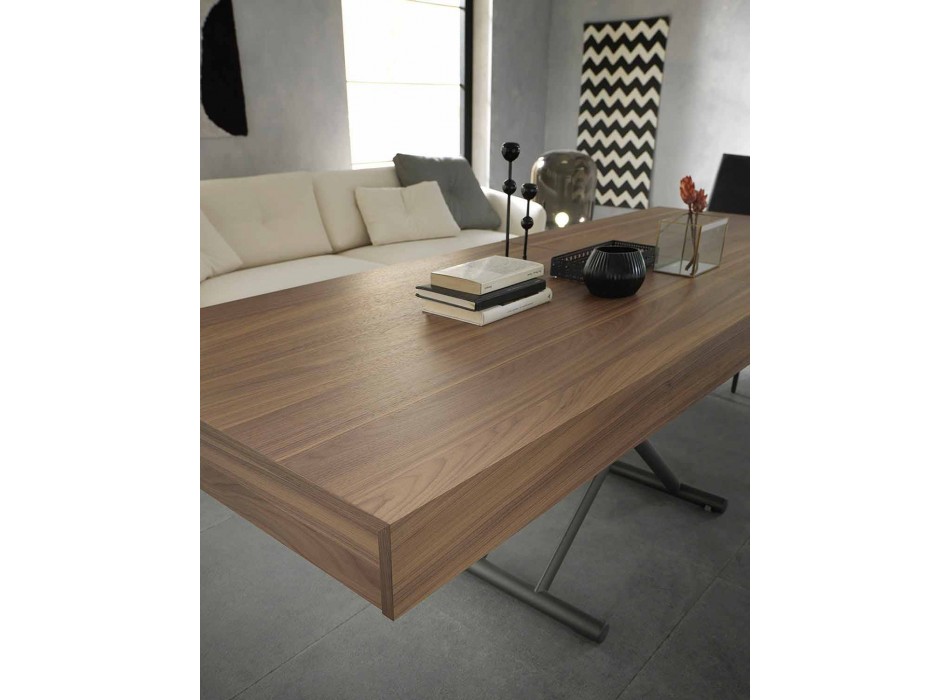 Modern Transformable Coffee Table in Wood and Metal Made in Italy - Fabio Viadurini