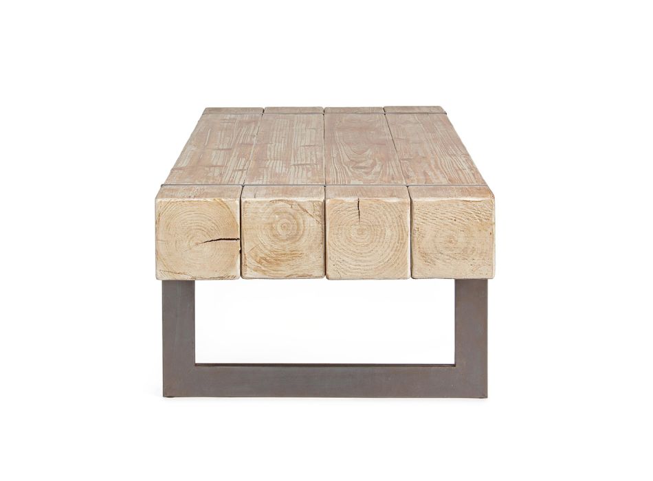 Coffee Table for the Living Room in Fir Wood and Steel - Ilenia Viadurini