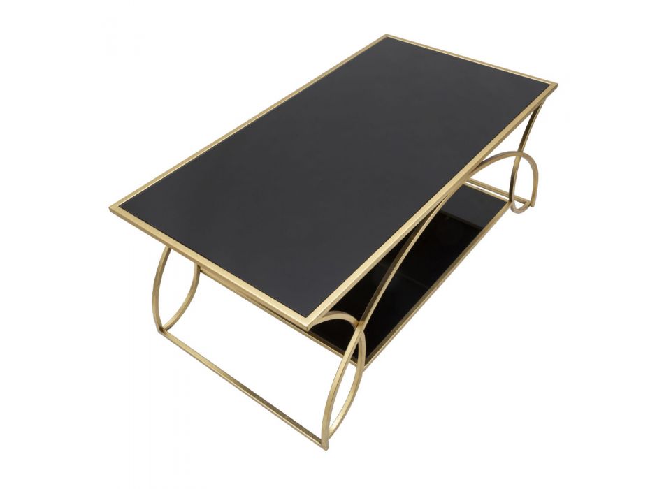 Rectangular Iron Coffee Table with Black Glass Top - Symbol Viadurini
