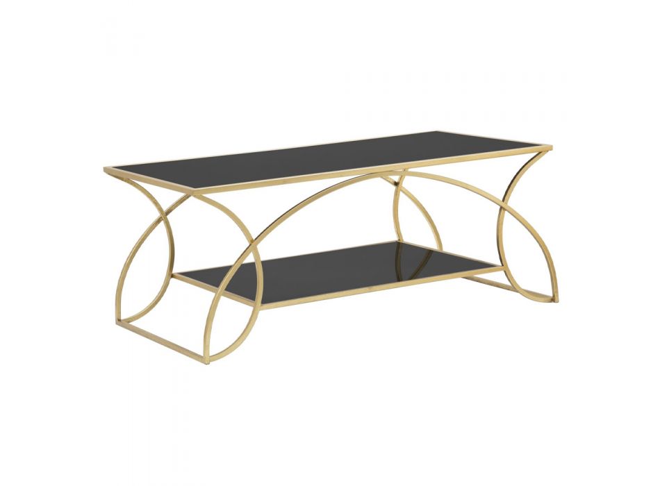 Rectangular Iron Coffee Table with Black Glass Top - Symbol Viadurini