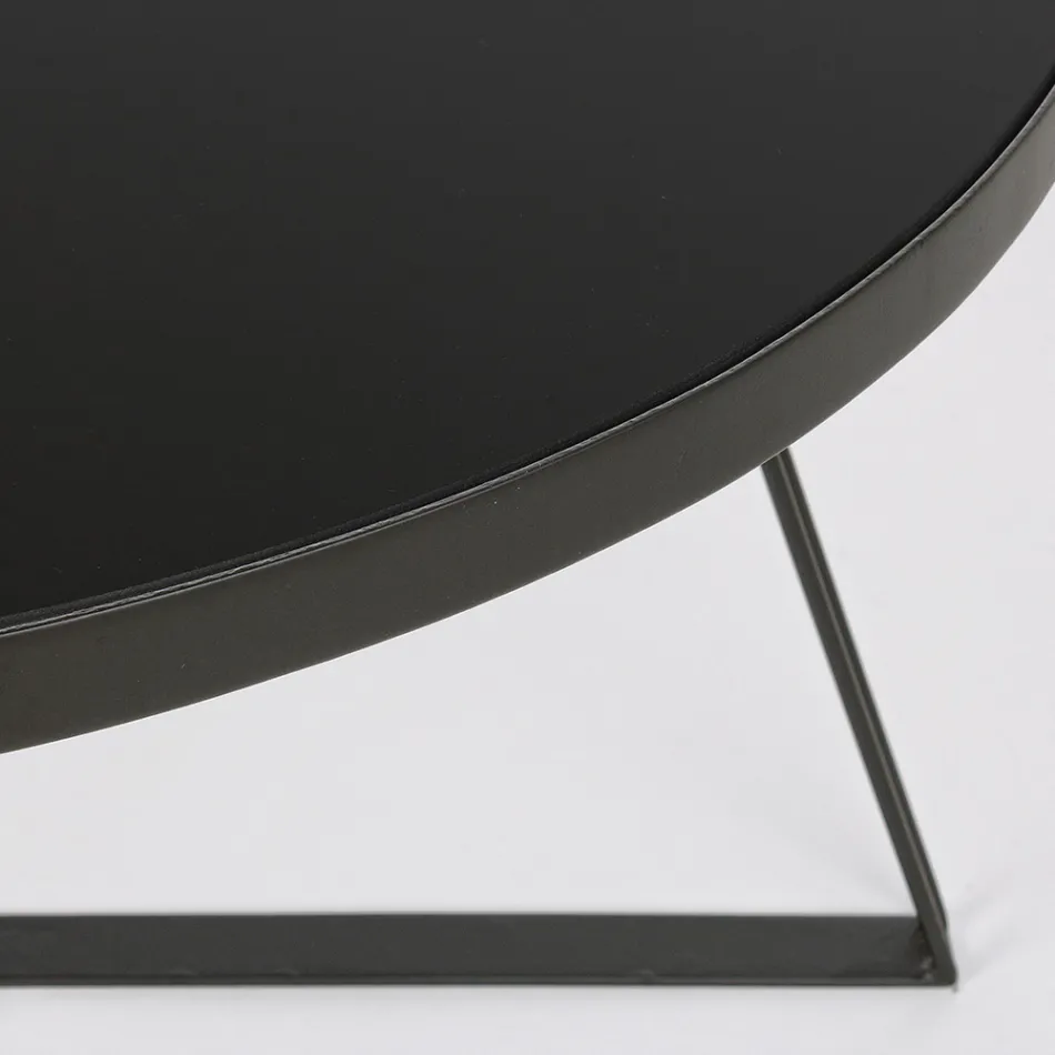 Round Coffee Table in Black Steel and Glass Top 2 Sizes - Zanzino Viadurini