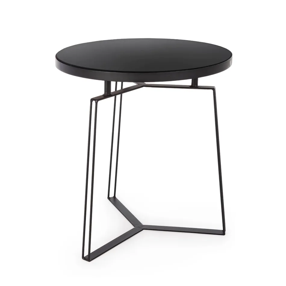 Round Coffee Table in Black Steel and Glass Top 2 Sizes - Zanzino Viadurini