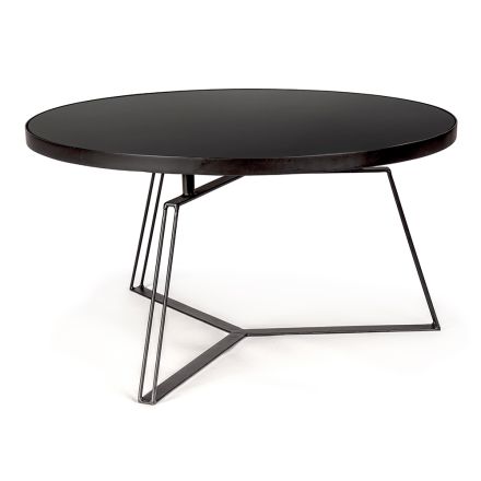 Round Coffee Table in Black Steel and Glass Top 2 Sizes - Zanzino Viadurini