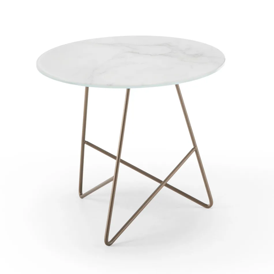 Round Coffee Table in Luxury Marble Effect Metal and Glass - Magali Viadurini