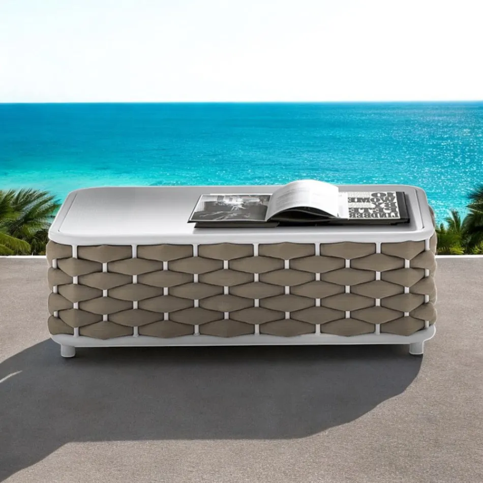 Outdoor Coffee Table in Aluminum and Hand Woven Fabric - Reda Viadurini