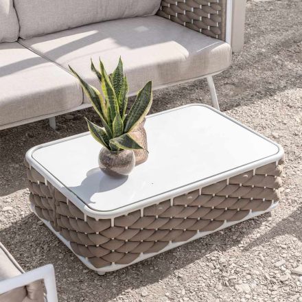 Outdoor Coffee Table in Aluminum and Hand Woven Fabric - Reda Viadurini