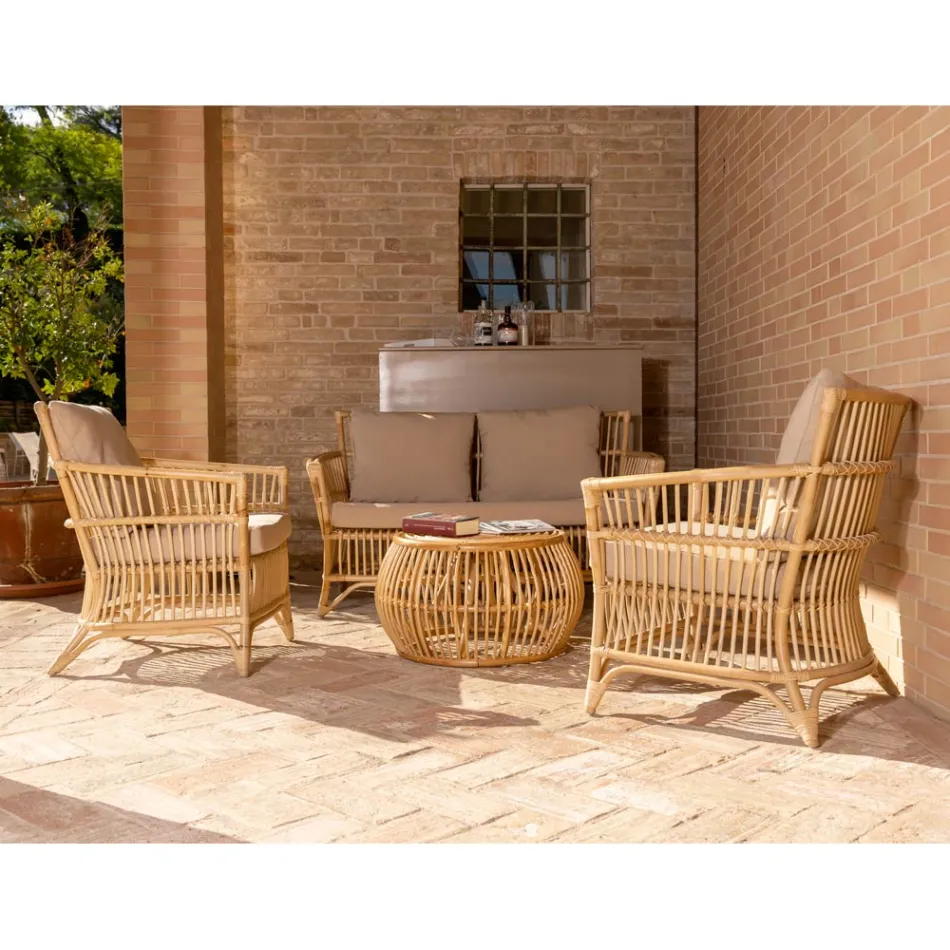 Outdoor Coffee Table in Natural Rattan Woven Completely by Hand - Bellaria Viadurini