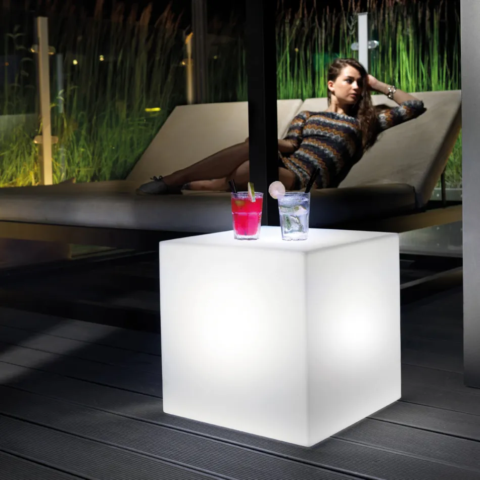 Derti - Illuminated Outdoor Table in Pearl Polyethylene Made in Italy Viadurini