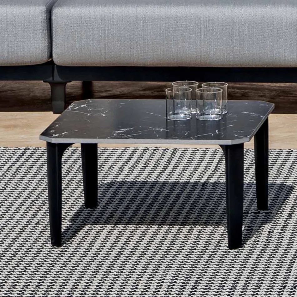 Square Outdoor Coffee Table in Aluminum and High Quality Stoneware - Filomena Viadurini