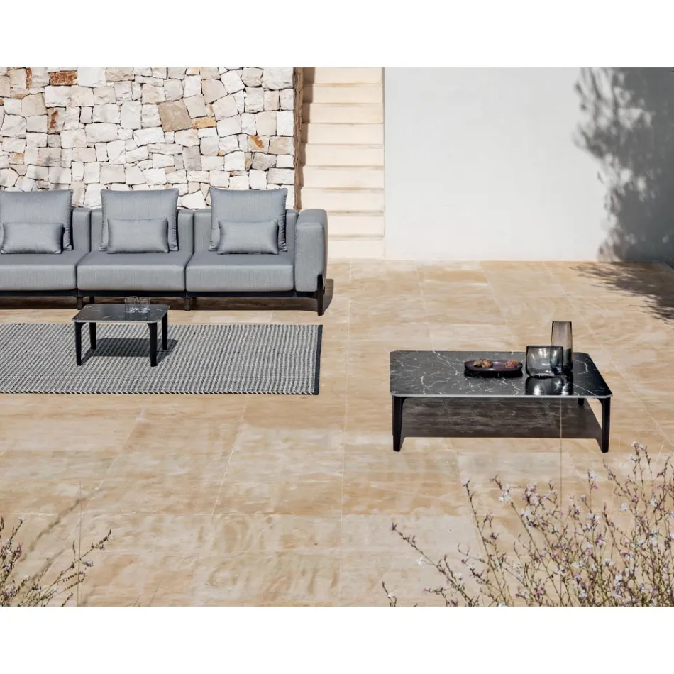 Square Outdoor Coffee Table in Aluminum and High Quality Stoneware - Filomena Viadurini