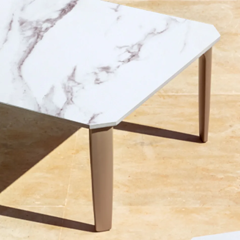 Square Outdoor Coffee Table in Aluminum and High Quality Stoneware - Filomena Viadurini