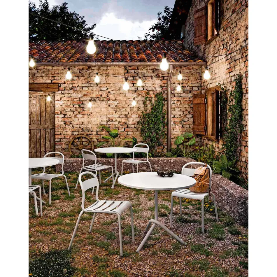 Round Outdoor Metal and Sheet Metal Table Made in Italy - Alberic Viadurini