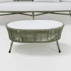 Garden coffee table in aluminum and woven rope and glass - Asteria Viadurini