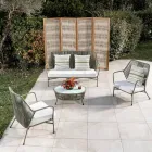 Garden coffee table in aluminum and woven rope and glass - Asteria Viadurini