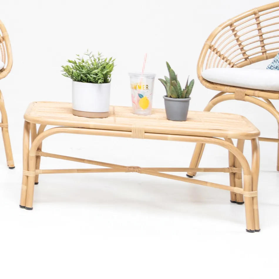 Garden Coffee Table in Aluminum and Polyrattan Weaving - Ellide Viadurini