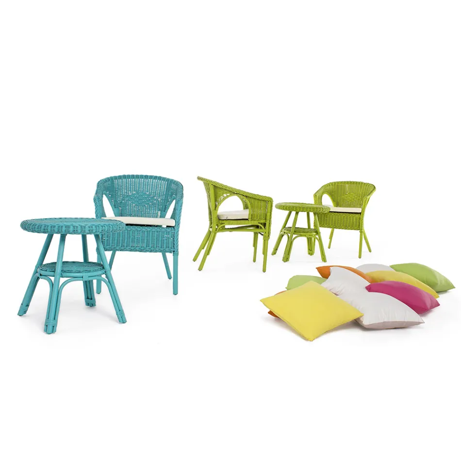 Round Garden Coffee Table in Designer Rattan, Diameter 52 cm - Favolizia Viadurini