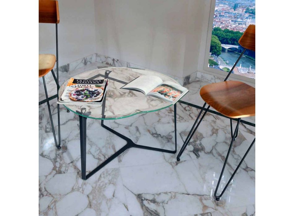Artisan Coffee Table in Glass and Steel Made in Italy - Alicante Viadurini