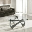Coffee Table with Glass Top and Fossil Stone Base - California Viadurini
