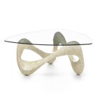 Coffee Table with Glass Top and Fossil Stone Base - California Viadurini