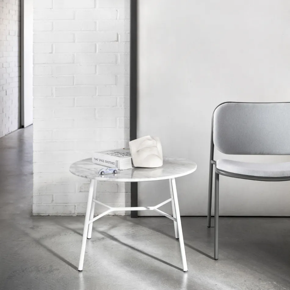 Coffee Table with Round Marble Top Made in Italy - Makino Viadurini