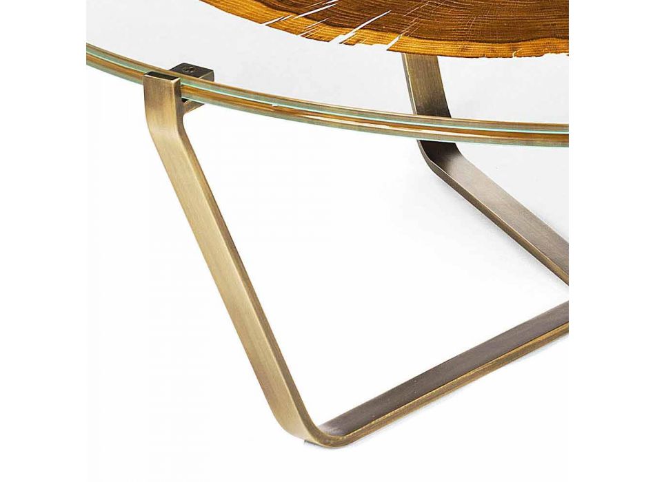 Coffee Table with Round Glass and Wood Top Made in Italy - Baviera Viadurini