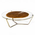 Coffee Table with Round Glass and Wood Top Made in Italy - Baviera