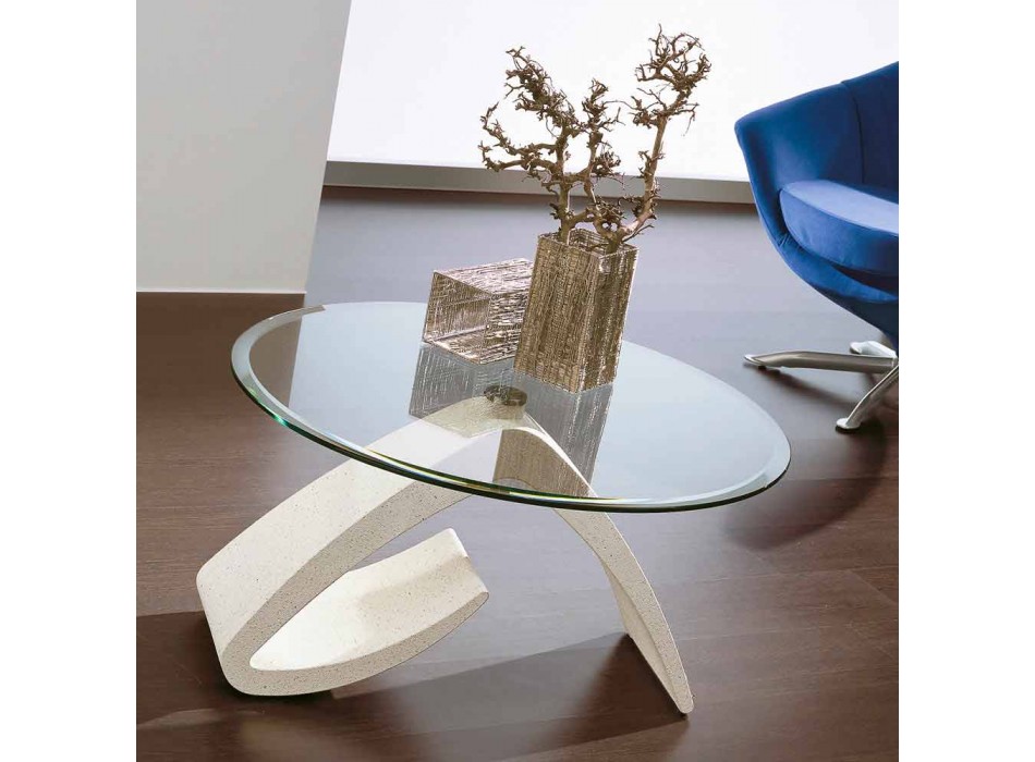 Coffee Table with Round Top in Glass Made in Italy, Precious - Brachetto Viadurini