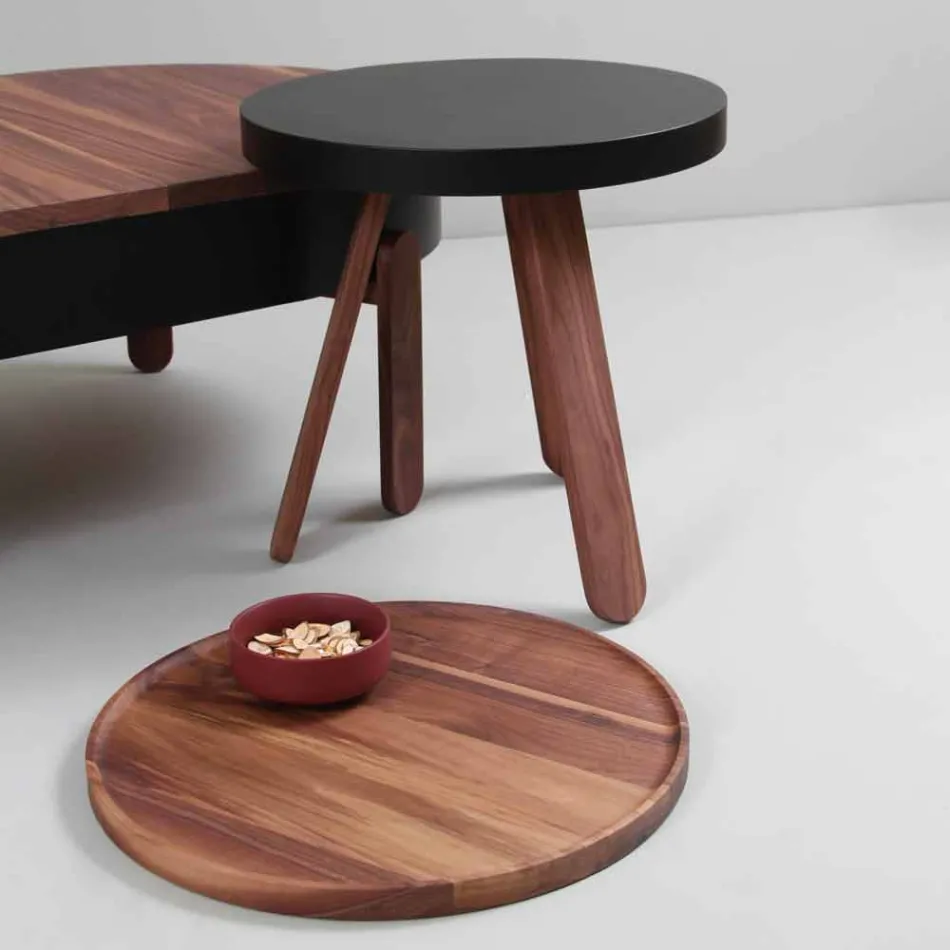Design Coffee Table with Round Top and Solid Wood Legs - Salerno Viadurini