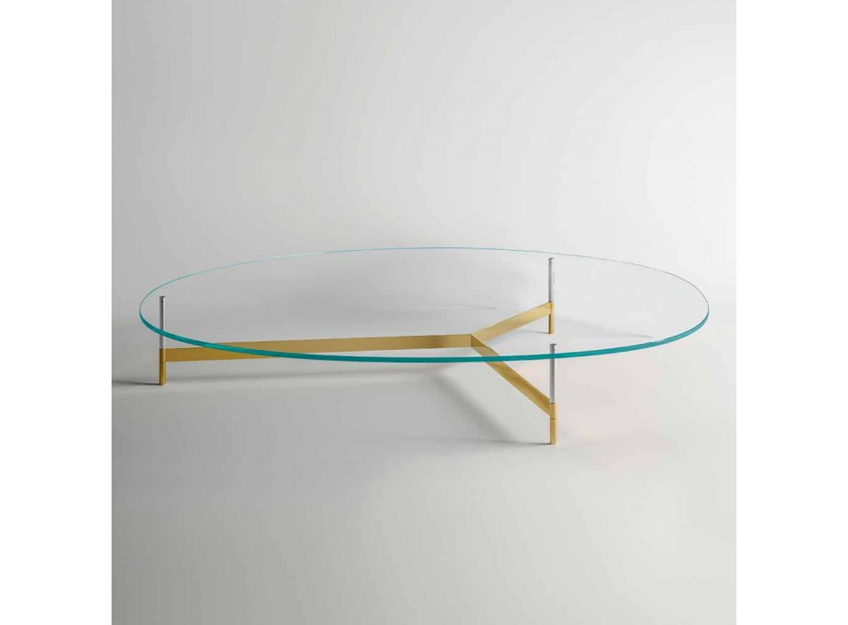 Design Coffee Table in Glass with Metal Base Made in Italy - Cinci Viadurini
