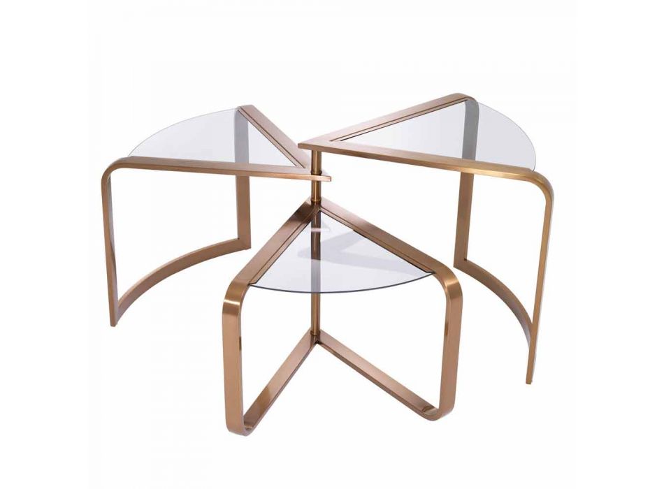 Design Coffee Table in Glass with Details in Brass Finish - Carpi Viadurini