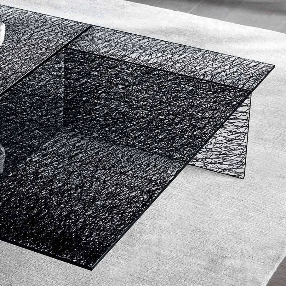 Design Coffee Table Extralight Decorated Glass Made in Italy - Sestola Viadurini