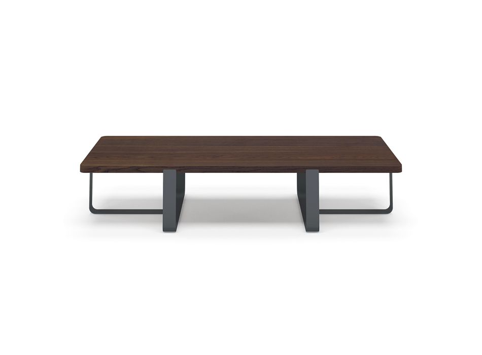 Luxury Coffee Table in Colored Metal and Wooden Top - Anacleto Viadurini