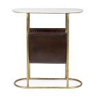 Coffee Table in Steel and Marble with Leather Magazine Rack - Aretone Viadurini