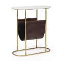 Coffee Table in Steel and Marble with Leather Magazine Rack - Aretone
