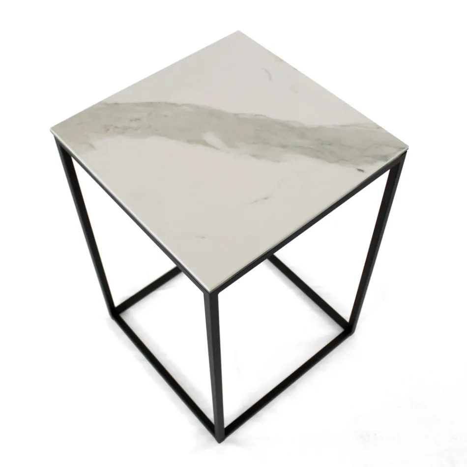 Stoneware Coffee Table and Steel Base Made in Italy - Birba Viadurini