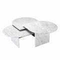 Coffee Table in White Carrara Marble Format of 3 Pieces - Marsala