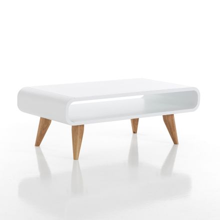 Coffee Table in White Lacquered Mdf and Solid Oak Wood - Naldo Viadurini