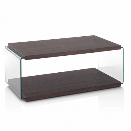 Coffee Table in Walnut Mdf and Transparent Glass in 2 Sizes - Mindie Viadurini