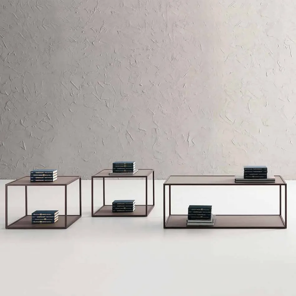 Metal Coffee Table with Crystal Tops Made in Italy - Fermio Viadurini