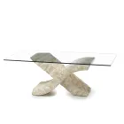 Fossil Stone Coffee Table with Tempered Glass Top - Isabel Viadurini