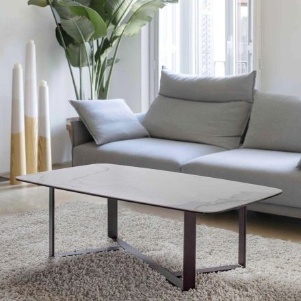 Coffee Table in Ceramic Glass with Base in Painted Metal - Camilo Viadurini