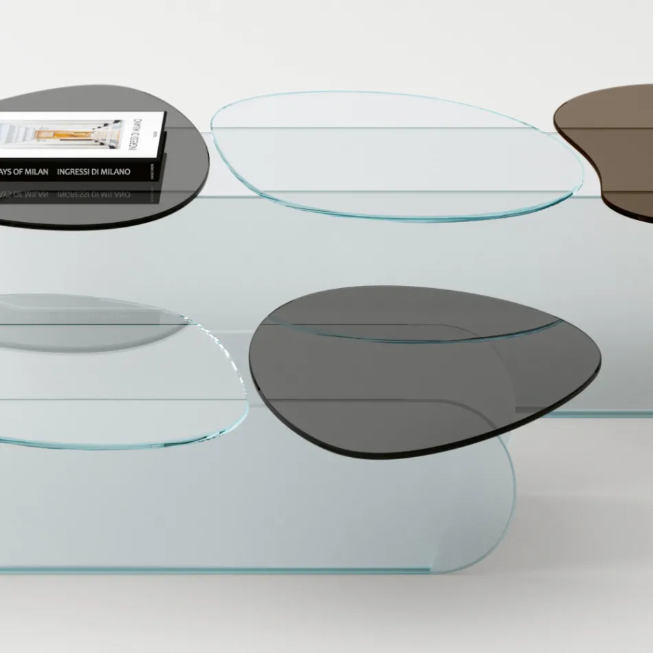 Glass Coffee Table with 3 Colored Shaped Tops - Dapy Viadurini