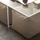 Glass coffee table with 4 Lula eco-leather poufs Viadurini