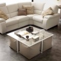 Glass coffee table Lula with 4 poufs, eco-leather upholstery
