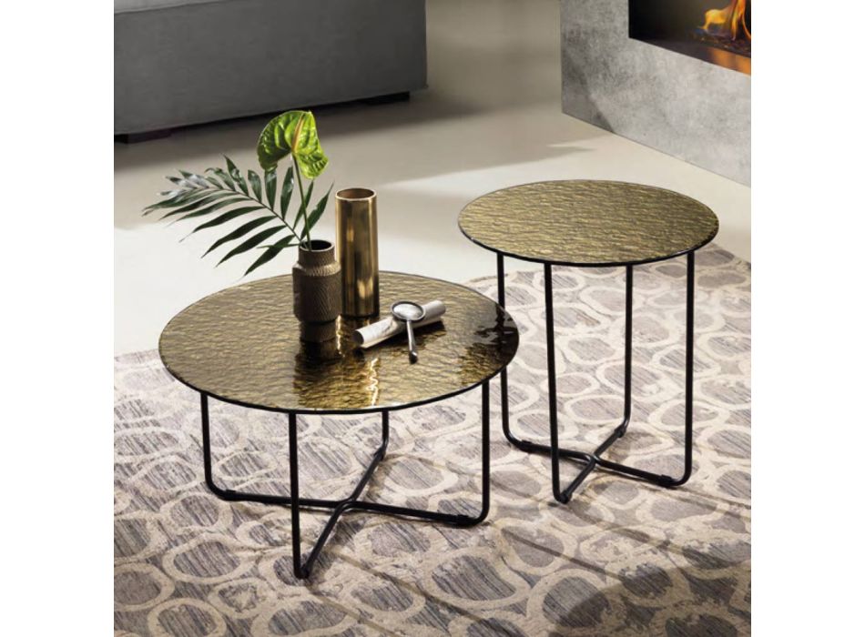 Coffee Table in Glass Hammered Effect Made in Italy - Miguel Viadurini