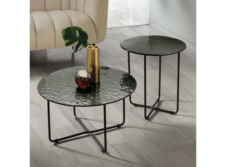 Coffee Table in Hammered Effect Glass Made in Italy - Miguel Viadurini